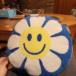 Blue and White Smiley Face Flower Pillow
